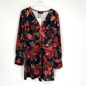 Cider Dress Womens L Velvet Floral Mini‎ Babydoll Long Sleeve Boho Western